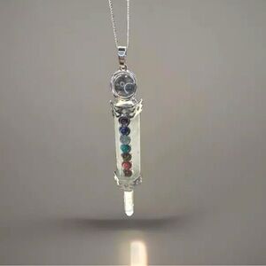 Large Clear Quartz 7 Chakra Pendant Pendulum Wand With 925 Sterling Silver Chain